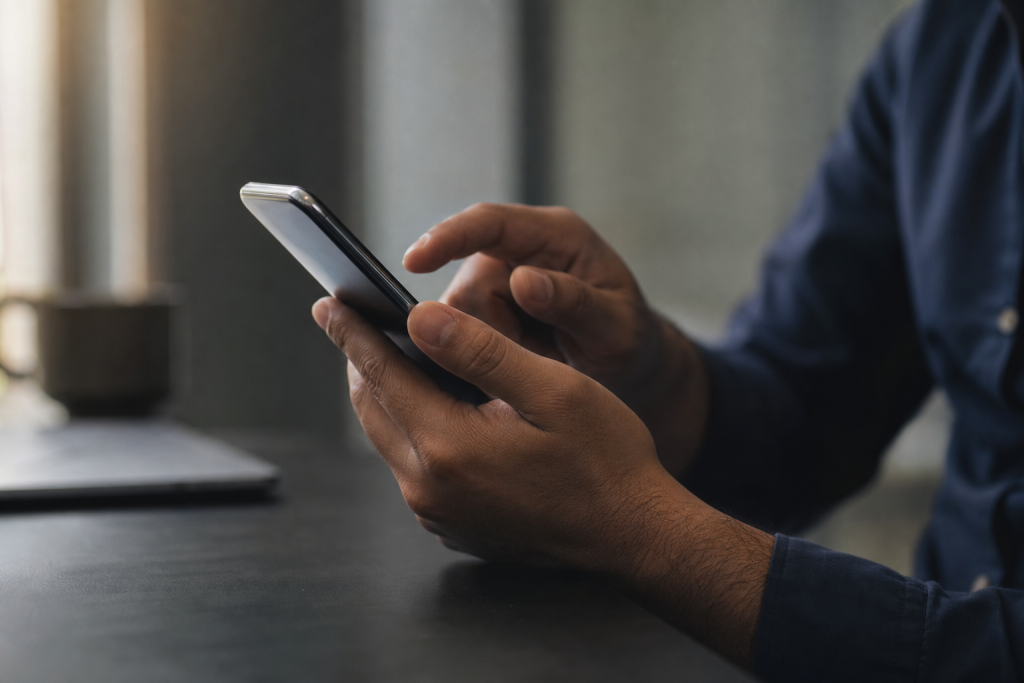 Pessoa usando celular para conferir uma transação Pix e se proteger contra fraudes